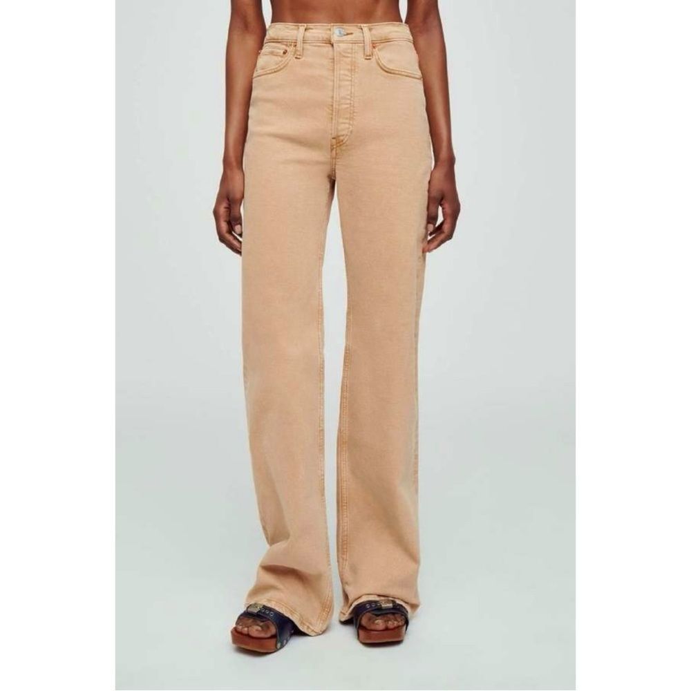 RE/DONE Size 27 Washed Khaki 70s Ultra High Rise Wide Leg Stretch Denim Jeans